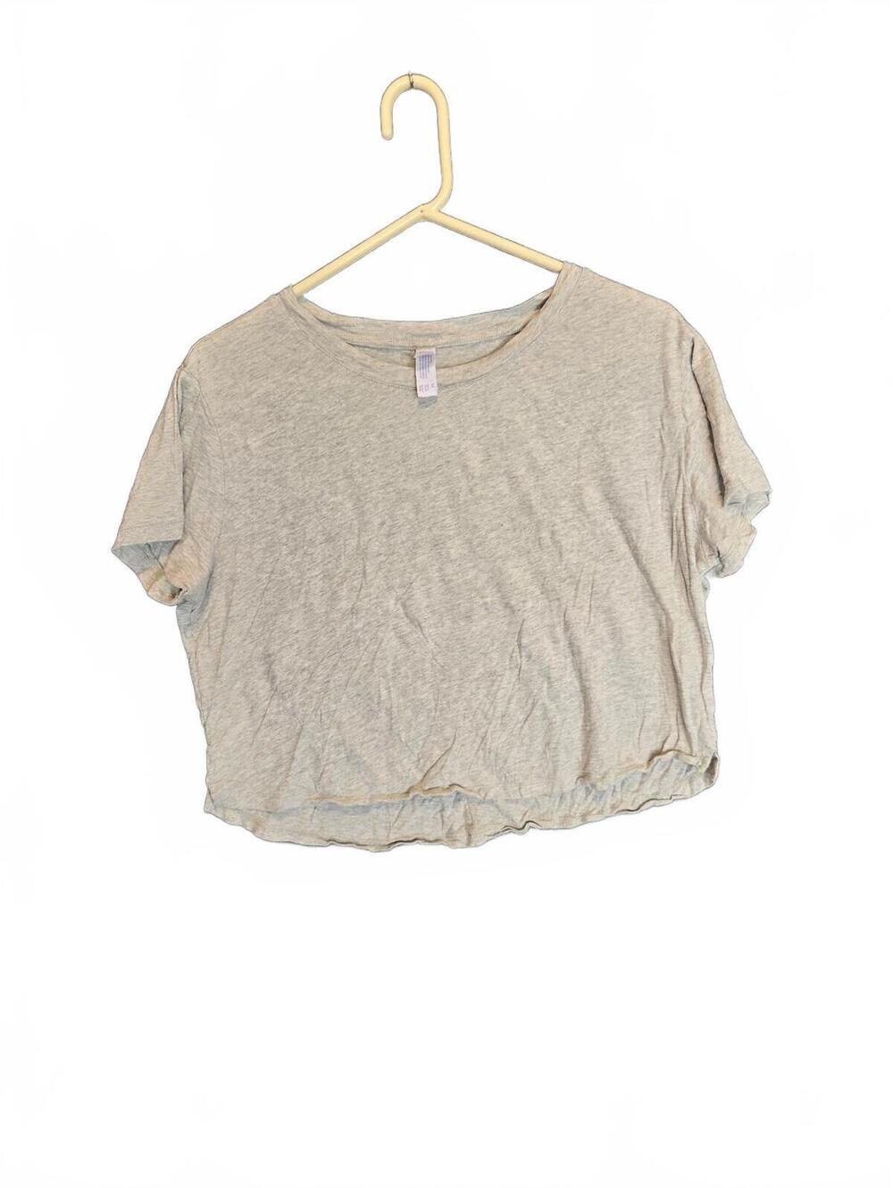 Light Gray Melange Raw Hem Cropped T-Shirt Size M Relaxed Fit Crewneck